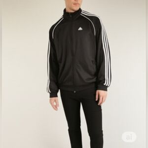 Adidas Men's Black Windbreaker with White Stripes